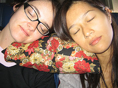 Jenn, me and a buckwheat pillow on a plane