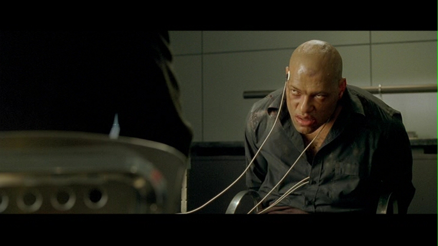 Lawrence Fishburne fighting mental bondage in The Matrix