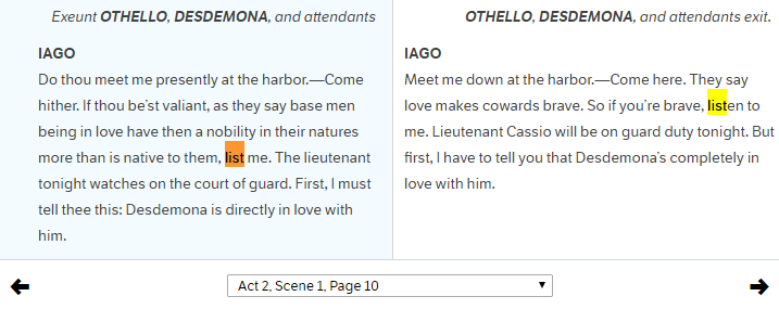 William Shakespeare, his Othello Act 2, Scene 1